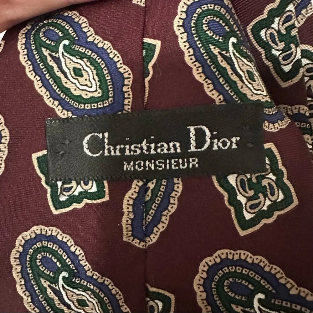 Christian Dior Monsieur Men’s Paisley Tie Made‎ In USA Maroon
